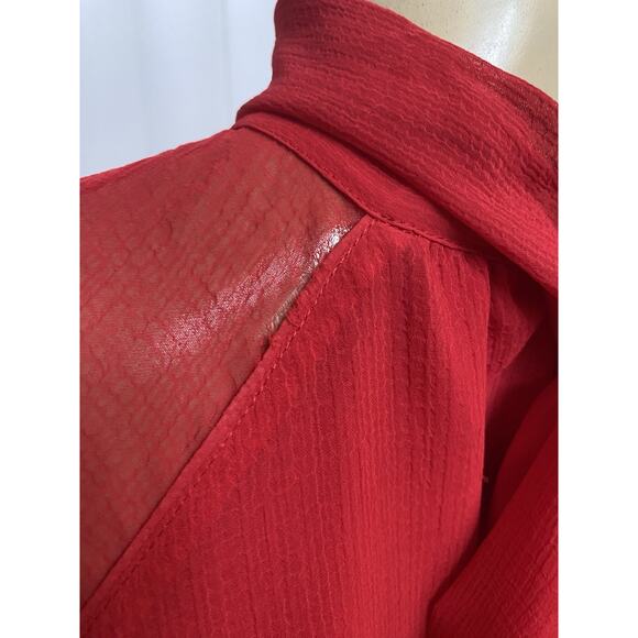 KENZO Red Flare A line Mini Dress Tunic Long Sleeve Neck Tie Crepe 34 XS - Picture 10 of 11